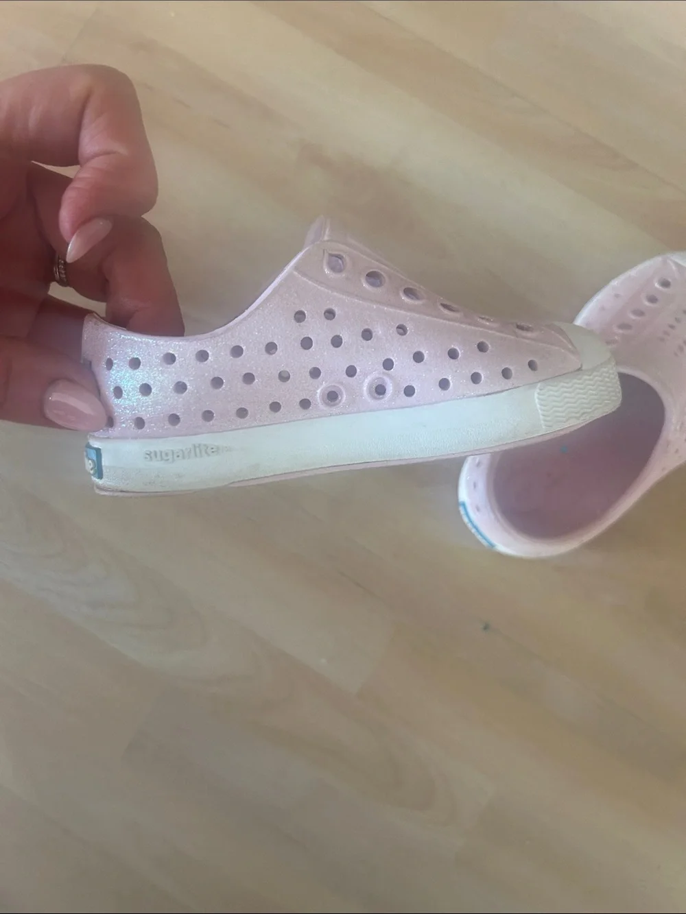 Native Toddler Shoes -- SPARKLY — Pink Slip-On Water-Resistant Shoes - 5 Toddler
